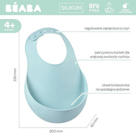 Beaba Śliniak silikonowy z kieszonką airy green