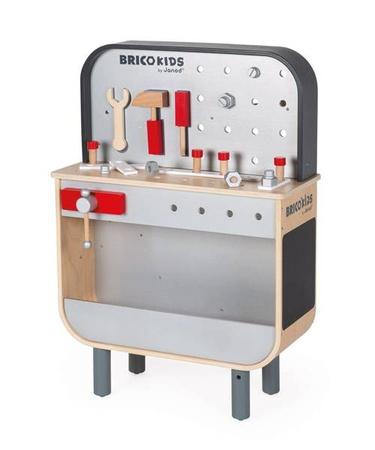 Dwustronny drewniany stolik warsztatowy z 34 akcesoriami Brico'kids 3-8 lat, Janod