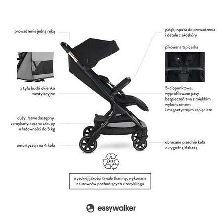 Easywalker Jackey Special Edition Kompaktowy, samoskładający się wózek spacerowy z torbą transportową Gold