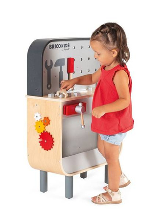 Dwustronny drewniany stolik warsztatowy z 34 akcesoriami Brico'kids 3-8 lat, Janod