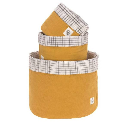 Lassig Muślinowe kosze do przechowywania 3 sztuki Cozy Home musztardowe