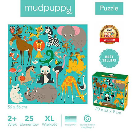 Mudpuppy Puzzle podłogowe Jumbo Zwierzęta Świata 25 elementów 2+