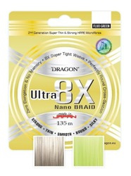 Plecionka  Ultra 8X Nano / Momoi 0.22 mm/26.40 kg zielona fluo 135 m DRAGON PDF-40-02-422