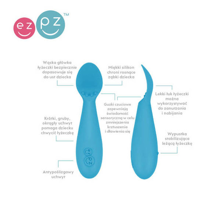 EZPZ Komplet pierwszych naczyń silikonowych First Foods Set niebieski