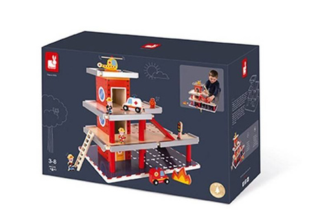 Remiza garaż drewniany z 10 akcesoriami, Janod