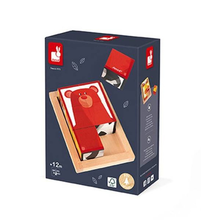 Klocki drewniane 6 elementów puzzle Baby Forest, Janod