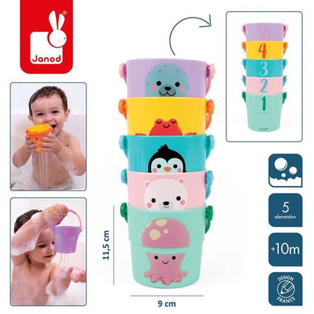 Zestaw wiaderek do kąpieli Zwierzątka 5 elementów 10 m+, Janod