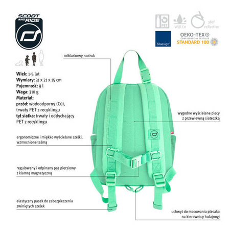 SCOOTANDRIDE Plecak na hulajnogę dla dzieci 1-5 lat, 9l, Kiwi