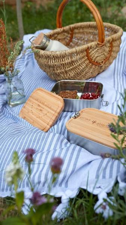 Lassig Lunchbox ze stali nierdzewnej z bambusową pokrywką Adventure