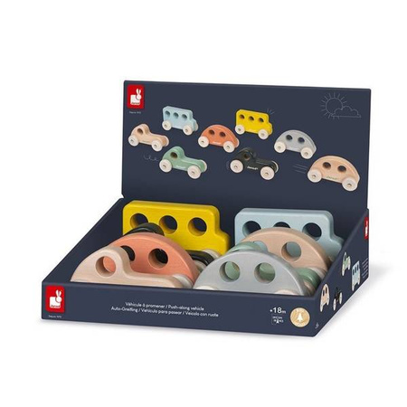 Drewniane pojazdy Sweet Cocoon, opakowanie zbiorcze 8 sztuk (3 modele: 3+3+2), Janod