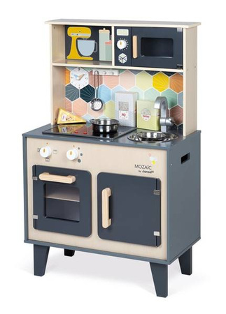 Duża drewniana kuchnia z dźwiękiem, światłem LED i 6 akcesoriami Mozaika 3-8 lat, Janod