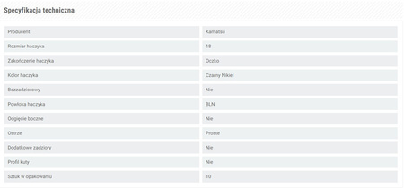 HACZYKI, HAKI NA BOCZNY TROK Z OCZKIEM CZARNY NIKIEL ROUND ROZMIAR 18 KAMATSU 511500318