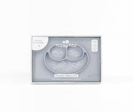 EZPZ Silikonowy talerzyk z podkładką 2w1 Happy Mat pastelowa szarość