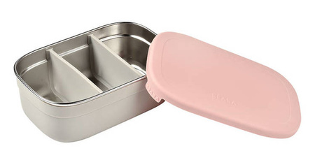 Beaba Lunchbox ze stali nierdzewnej konfigurowalny z silikonową pokrywką i osłoną Powder Pink