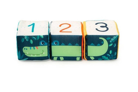 LILLIPUTIENS Zestaw 3 kostek aktywizujących wielofunkcyjnych z ukrytymi elementami Dżungla 18 m+