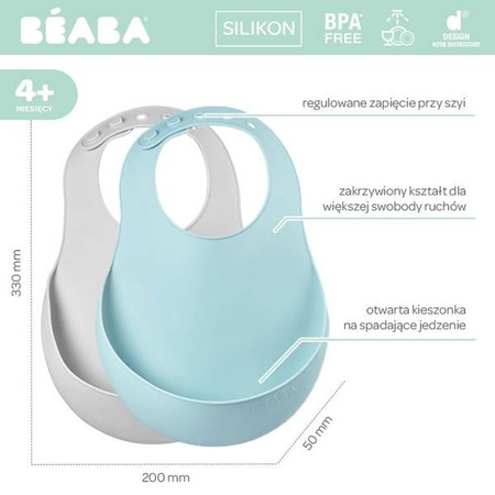 Beaba Zestaw śliniaków silikonowych z kieszonką 2 szt. airy green + light mist