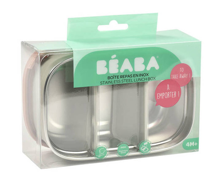 Beaba Lunchbox ze stali nierdzewnej konfigurowalny z silikonową pokrywką i osłoną Powder Pink