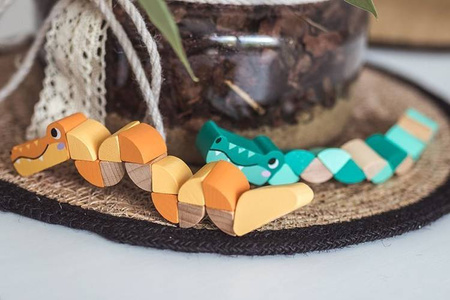 Drewniana elastyczna układanka Wąż + Krokodyl Pocket 2+, opakowanie zbiorcze 12 sztuk (3 rodzaje), Janod