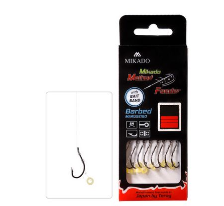 HACZYK DO METODY 10 cm Z GUMKĄ - haczyk z zadziorem: 14 / żyłka: 0.20 mm - op.8szt MIKADO HMFB11G-14