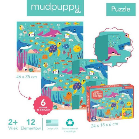 Mudpuppy Puzzle z okienkami Przyjęcie w oceanie 12 elementów 2+