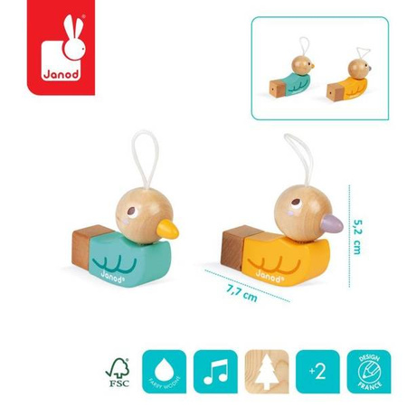 Drewniany gwizdek-ptaszek Pocket 2+, opakowanie zbiorcze 14 sztuk (2 rodzaje), Janod