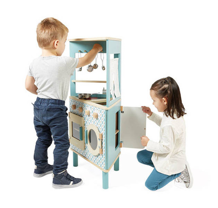 Trójstronna drewniana kuchnia narożna Trio z 5 akcesoriami 3+, Janod