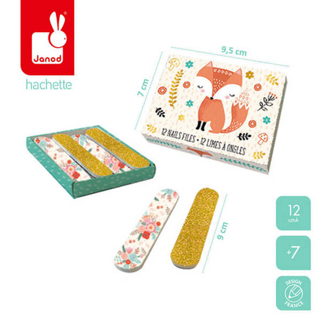 Zestaw 12 mini pilników do paznokci Lisek + Jednorożec 7+, opakowanie zbiorcze 12 sztuk (6 szt. + 6 szt.), Janod