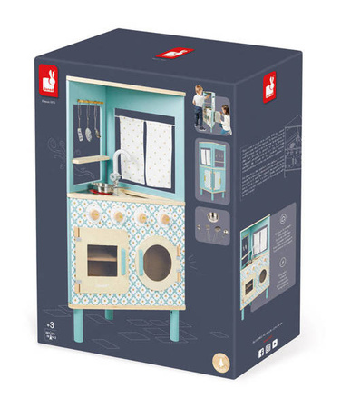 Trójstronna drewniana kuchnia narożna Trio z 5 akcesoriami 3+, Janod