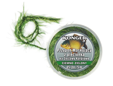PRZYPON KARPIOWY MASKUJĄCY Z PLECIONKĄ CIEMNO ZIELONY 45lbs/5m KONGER 286001045