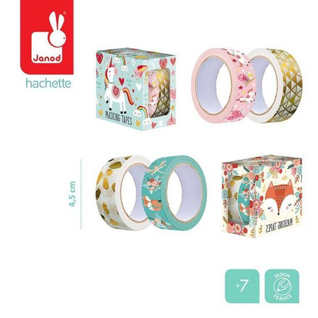 Zestaw 2 samoprzylepnych taśm dekoracyjnych Lisek + Jednorożec  7+, opakowanie zbiorcze 12 sztuk (6 szt. + 6 szt.), Janod