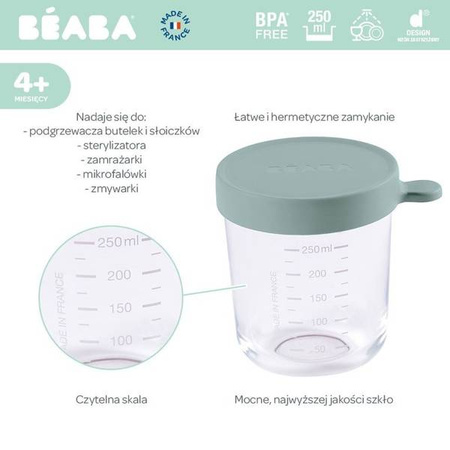 Beaba Pojemnik słoiczek szklany z hermetycznym zamknięciem 250 ml Eucalyptus Green