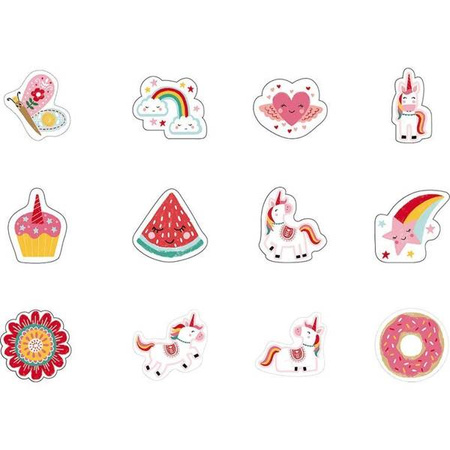 Zestaw 20 mini-gumek do ścierania w słoiczku Lisek + Jednorożec 5+, opakowanie zbiorcze 12 sztuk (6 szt. + 6 szt.), Janod