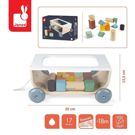 Wózek do ciągnięcia  drewniany z 17 klockami Sweet Cocoon, Janod