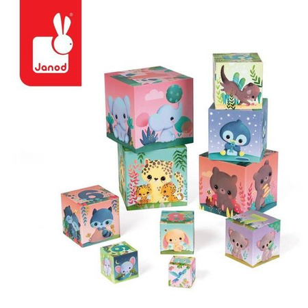 Piramida wieża 10 kostek Słodkie zwierzaki, Janod