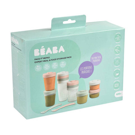 Beaba Zestaw słoiczków Clip 12 szt. (2x90ml, 4x150ml, 6x250ml) + 2 łyżeczki Eucalyptus