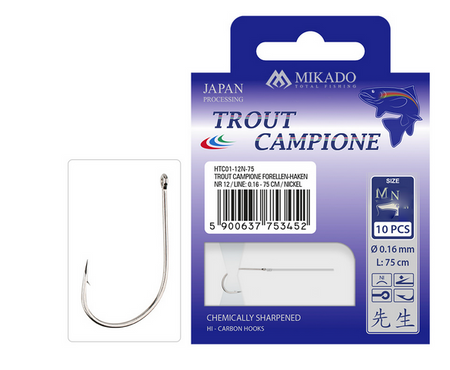HACZYK TROUT CAMPIONE Nr 10 / line: 0.18 - 75 cm / NICKEL - torebka 10szt. MIKADO HTC01-10N-75
