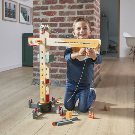 Duży drewniany dźwig do składania z narzędziami 3+, Janod