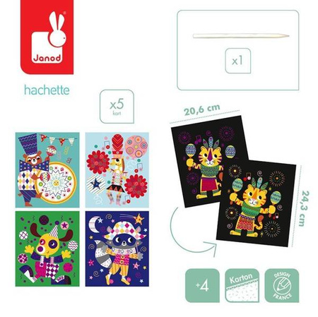 Zestaw kreatywny Do zdrapywania Graficzne zwierzątka 4+, Janod