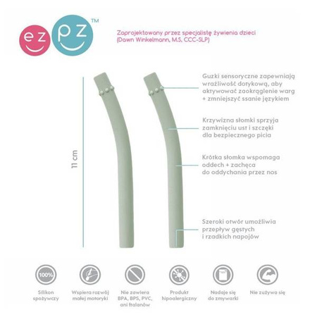EZPZ Zestaw uzupełniających silikonowych słomek do kubeczka Mini Cup 2 szt. pastelowa zieleń
