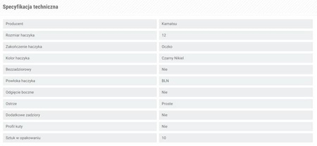 HACZYKI, HAKI NA BOCZNY TROK Z OCZKIEM CZARNY NIKIEL ROUND ROZMIAR 12 KAMATSU 511500312