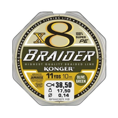 PLECIONKA PRZYPONOWA BRAIDER X8 OLIVE GREEN 0,12/10 KONGER 250012012