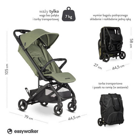 Easywalker Miley² Kompaktowy wózek spacerowy z torbą transportową Sage Green
