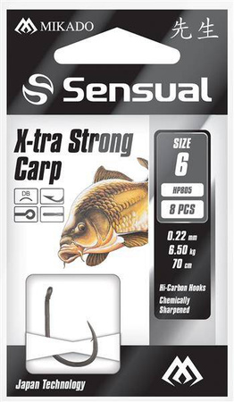 PRZYPONY WIĄZANE - SENSUAL - X-TRA STRONG CARP nr 8 DB / żyłka: 0.20mm/70cm - op.8szt. MIKADO HP805-8DB-020