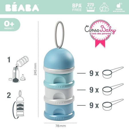 BEABA Pojemniki na mleko w proszku airy green + windy blue + light mist (opakowanie zbiorcze 6 szt.)