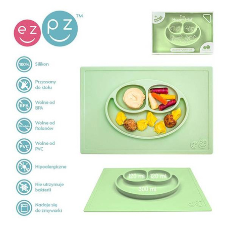 EZPZ Silikonowy talerzyk z podkładką 2w1 Happy Mat pastelowa zieleń
