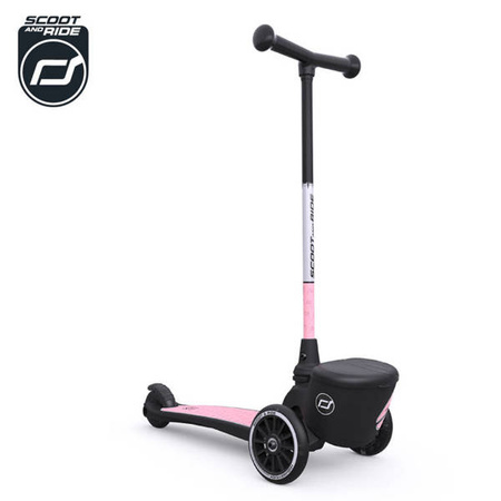 SCOOTANDRIDE Highwaykick 2 Lifestyle Hulajnoga trójkołowa balansowa ze schowkiem, świecącymi kółkami i odblaskową kierownicą 2+ Reflective Rose