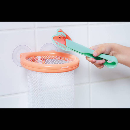 Łapacz krewetek do kąpieli kosz z przyssawkami i 12 krewetkami 2+, Janod