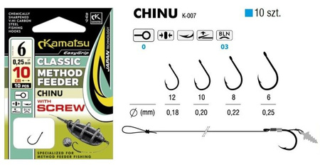 PRZYPON METHOD FEEDER CLASSIC CHINU 6BLNO/10cm/0,25mm WITH SPEAR OP.10SZT KAMATSU 504014306