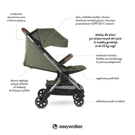 Easywalker Jackey Special Edition Kompaktowy, samoskładający się wózek spacerowy z torbą transportową Emerald