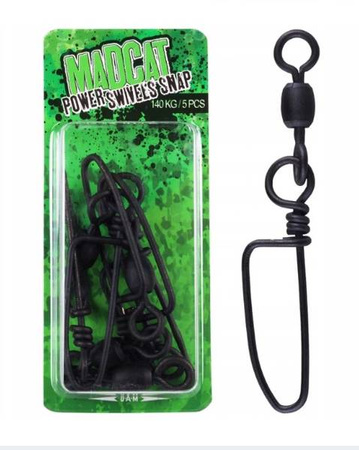 KRĘTLIK Z AGRAFKĄ MADCAT POWER SWIVELS + SNAP 100KG - 1 opakowanie (5szt. w opak.) DAM 8952010